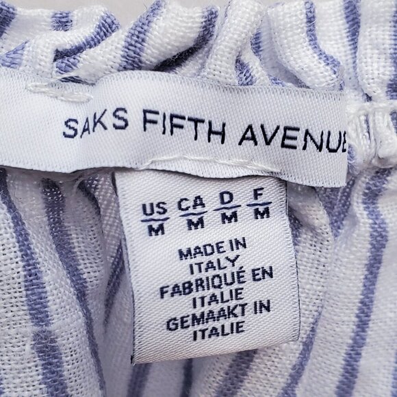Saks Fifth Avenue 100& Linen Off-or on-Shoulder Blue Striped Lace Blouse Size M - Picture 15 of 16